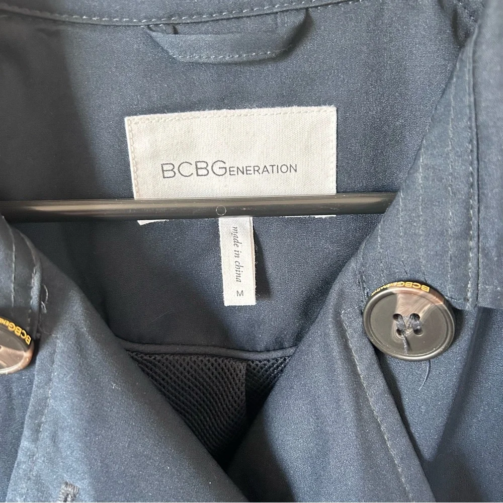 BCBGeneration Midnight Navy Blue Double Breasted Lightweight Spring Trench Coat - Picture 3 of 16